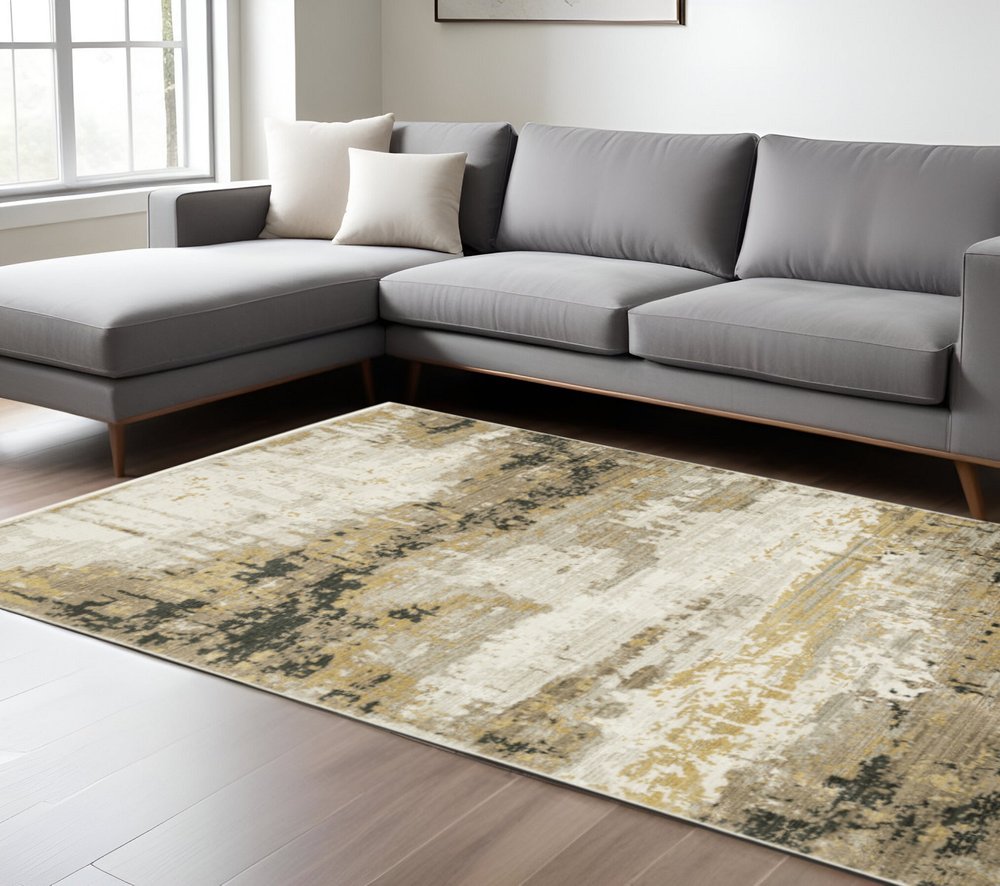 8' X 11' Gray and Black Abstract Power Loom Area Rug With Fringe