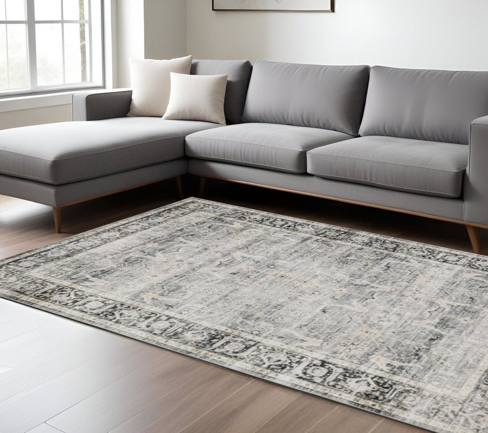7' X 10' Gray and Ivory Oriental Non Skid Area Rug
