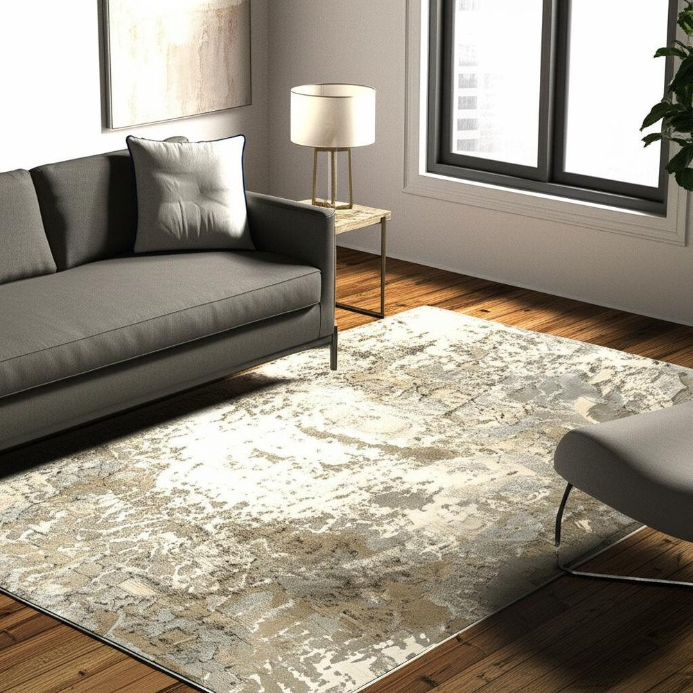 5' X 7' Gray and Ivory Abstract Power Loom Area Rug
