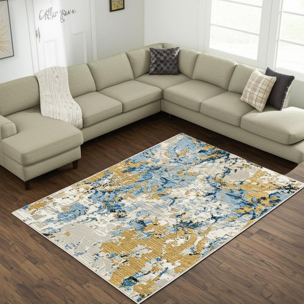 7' X 10' Gray and Ivory Abstract Power Loom Area Rug