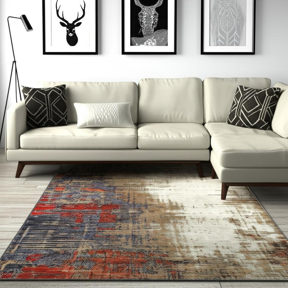 10' X 13' Blue and Beige Abstract Power Loom Area Rug