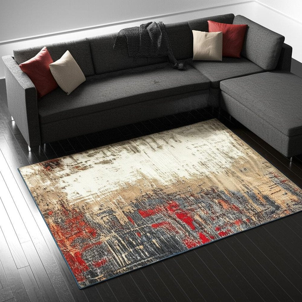 5' X 7' Blue and Beige Abstract Power Loom Area Rug