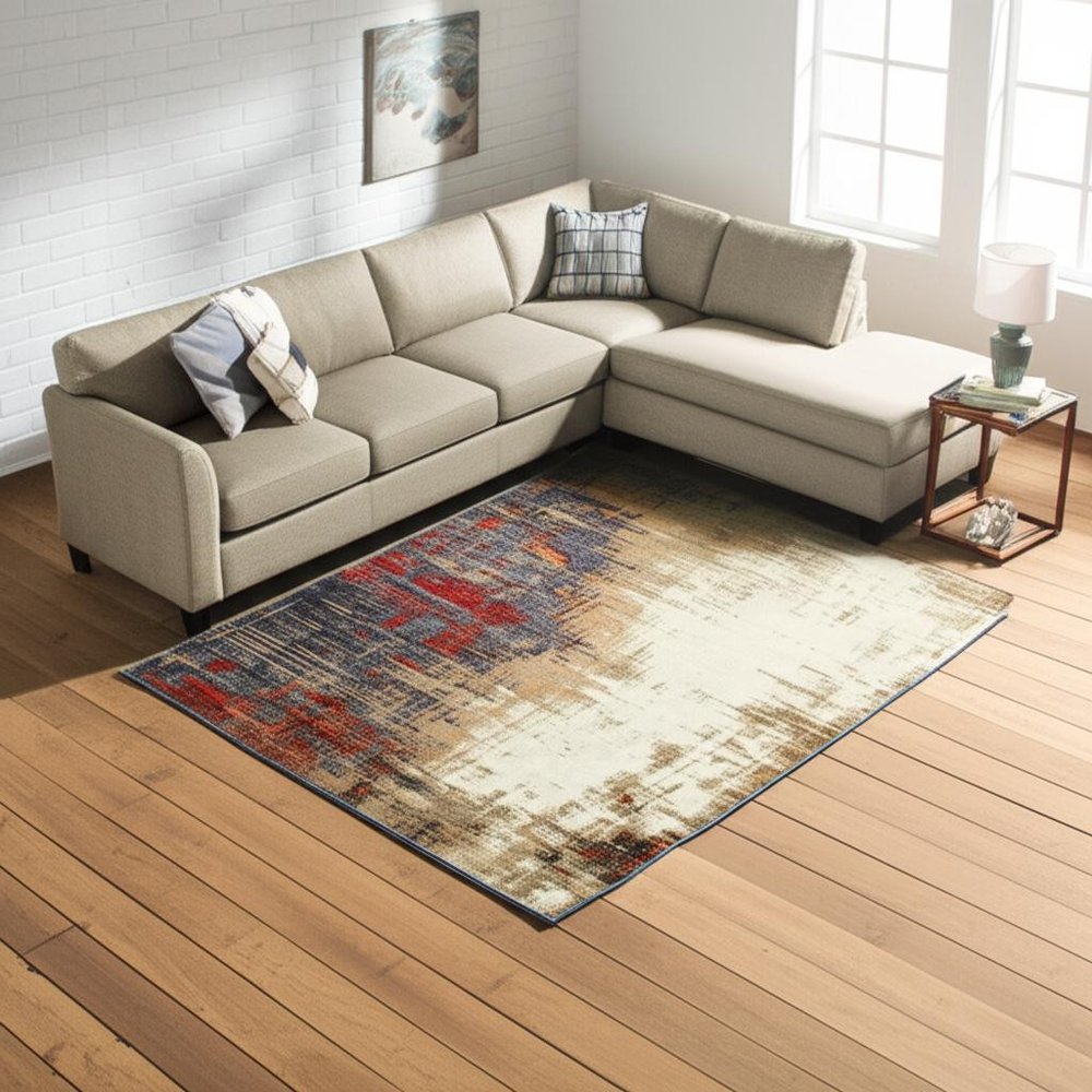8' X 11' Blue and Beige Abstract Power Loom Area Rug