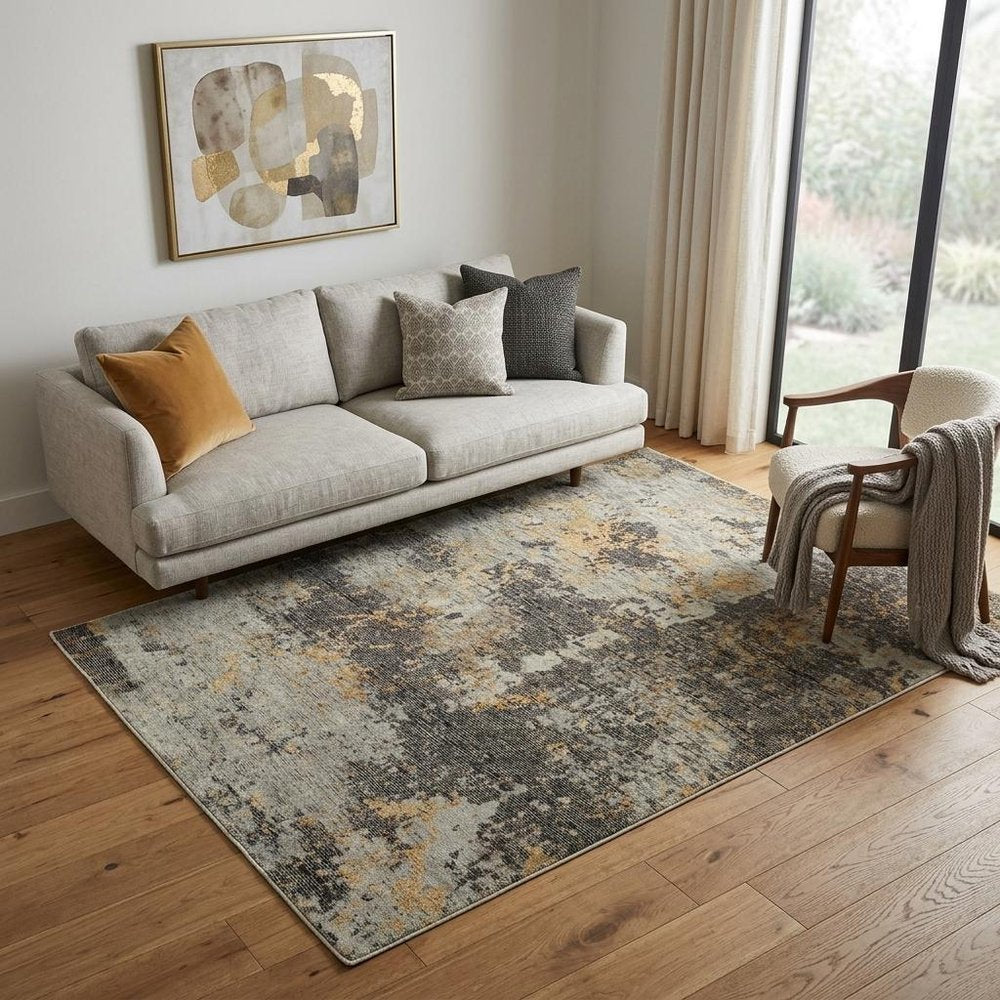 5' X 7' Gray and Ivory Abstract Power Loom Area Rug