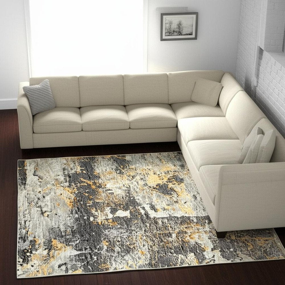 7' X 10' Gray and Ivory Abstract Power Loom Area Rug