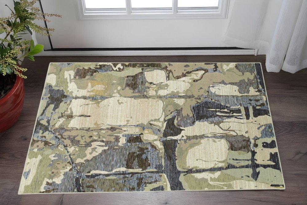 3' X 5' Blue and Gray Abstract Power Loom Area Rug