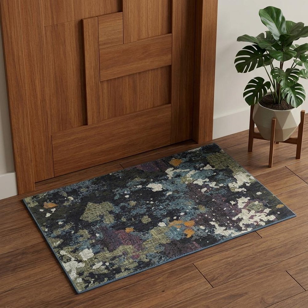 2' X 3' Blue and Green Abstract Power Loom Area Rug