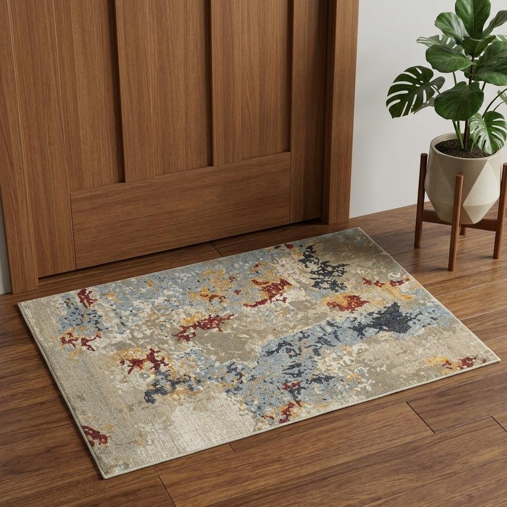 3' X 5' Blue and Beige Abstract Power Loom Area Rug