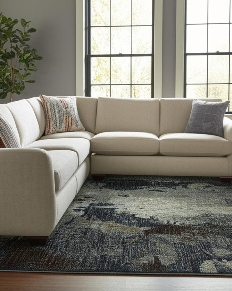 8' X 11' Navy Blue Abstract Power Loom Area Rug