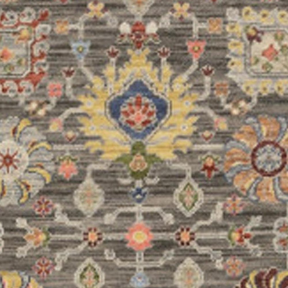 12' Gray And Ivory Genuine Wool Oriental Runner Rug With Fringe