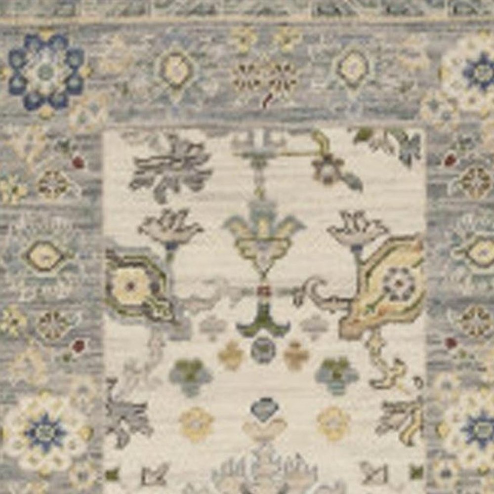 12' Blue And Ivory Genuine Wool Oriental Runner Rug With Fringe