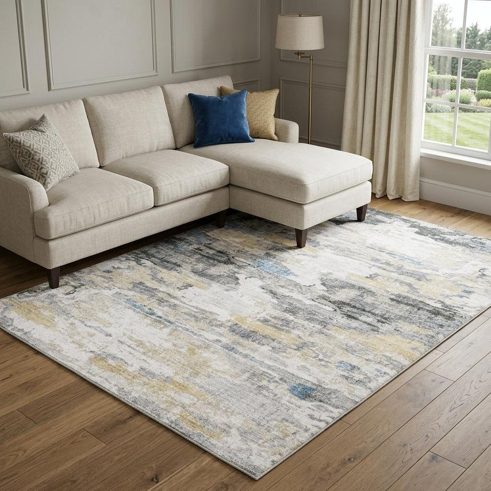 7' X 10' Blue and Gray Abstract Non Skid Area Rug
