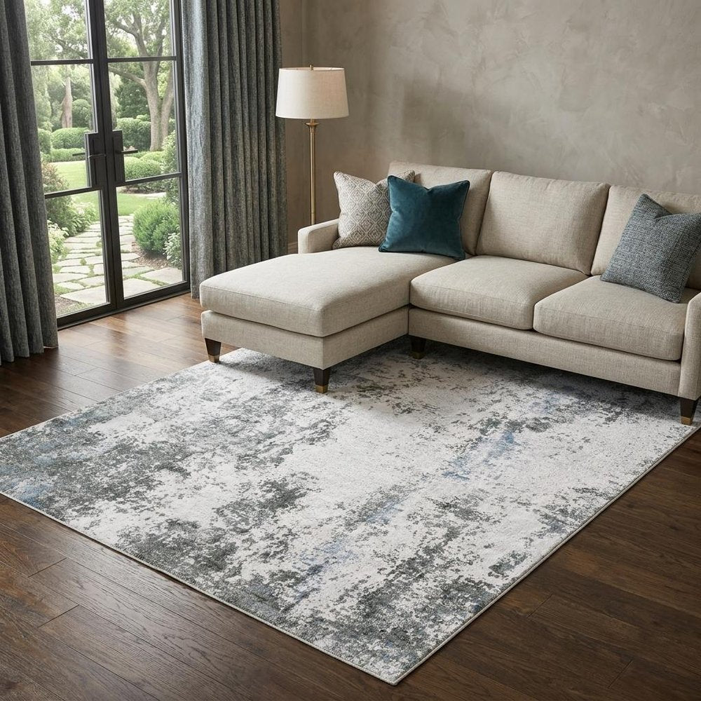 8' X 10' Silver and Gray Abstract Non Skid Area Rug