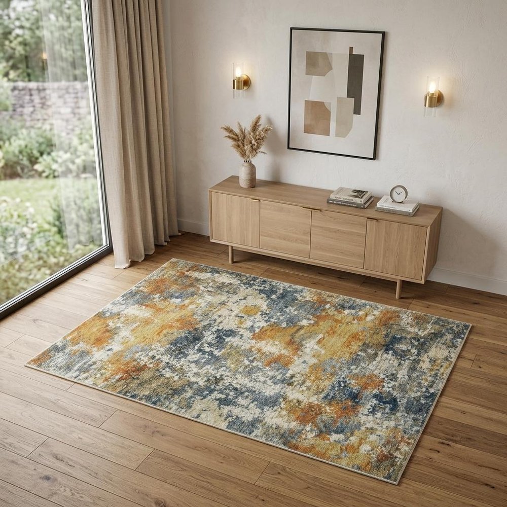 4' X 6' Teal Blue Abstract Non Skid Area Rug