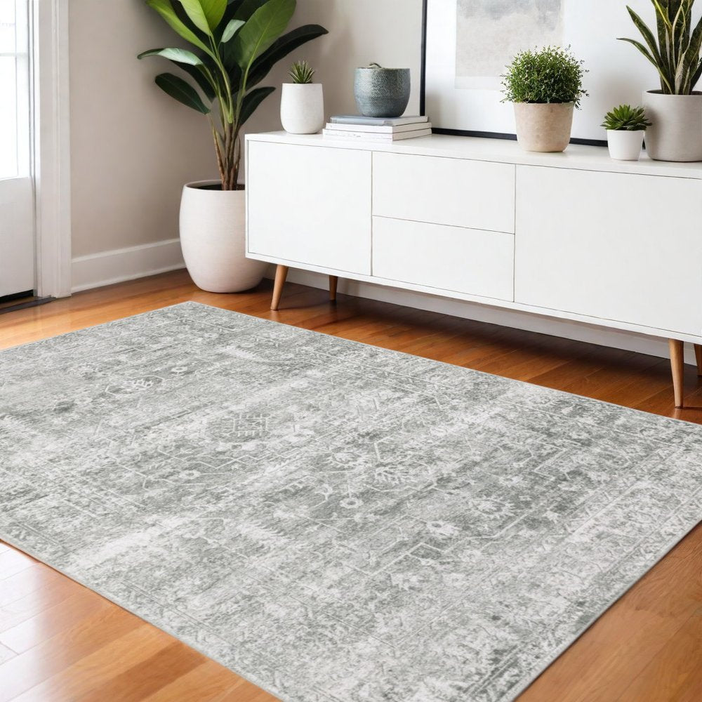 4' X 6' Sage Green Oriental Non Skid Area Rug