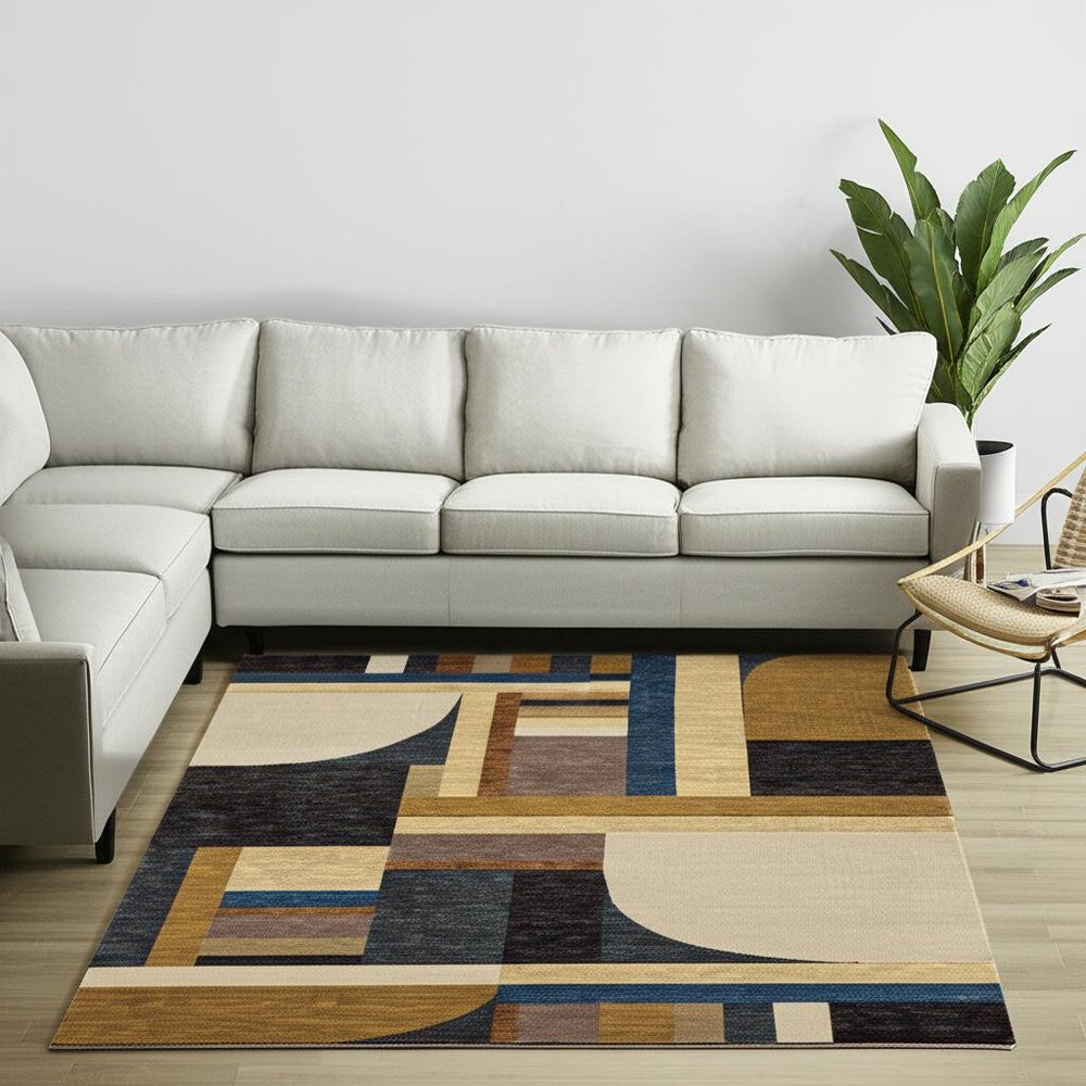 10' X 13' Blue and Beige Geometric Power Loom Area Rug