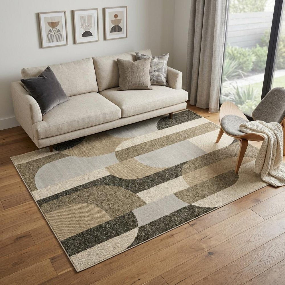 5' X 7' Brown and Ivory Geometric Power Loom Area Rug