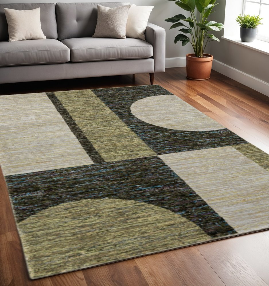 5' X 7' Blue and Beige Geometric Power Loom Area Rug