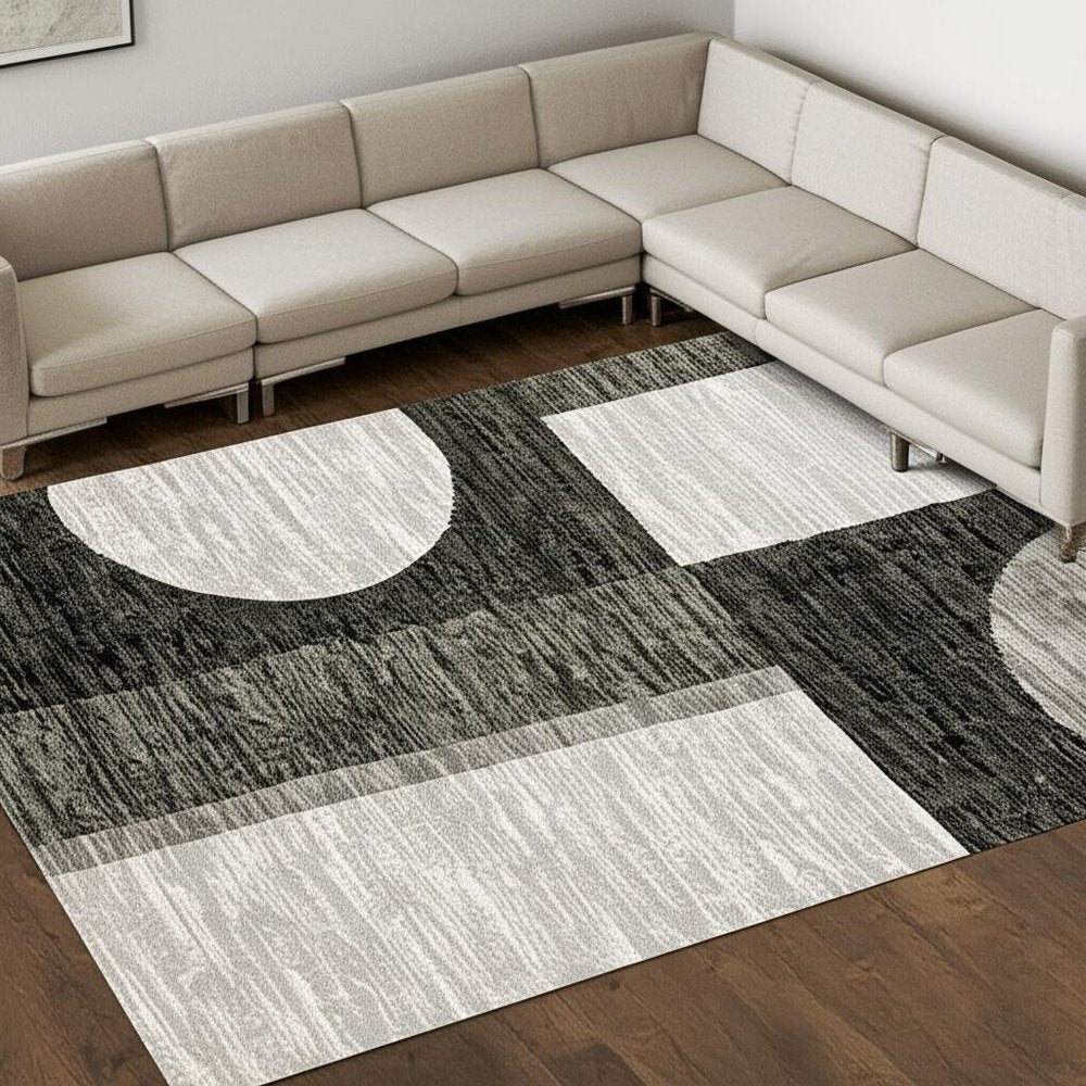 10' X 13' Gray and Ivory Geometric Power Loom Area Rug