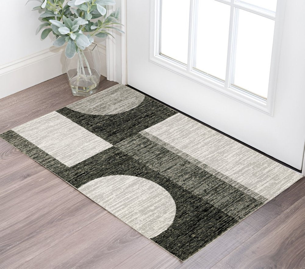 3' X 5' Gray and Ivory Geometric Power Loom Area Rug