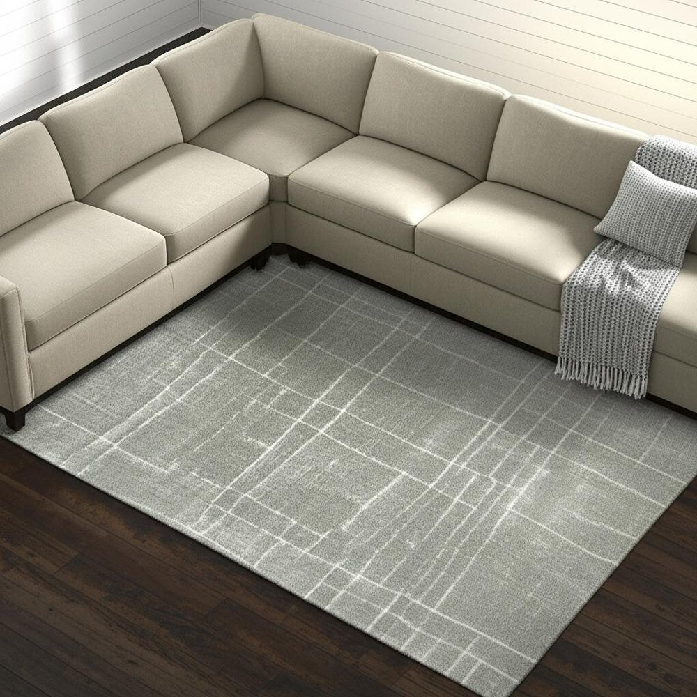 10' X 13' Grey And Ivory Geometric Shag Power Loom Stain Resistant Area Rug