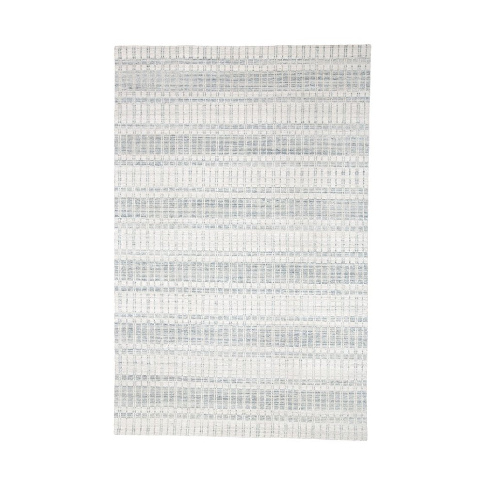 7' X 9' Ivory And Blue Striped Hand Woven Area Rug