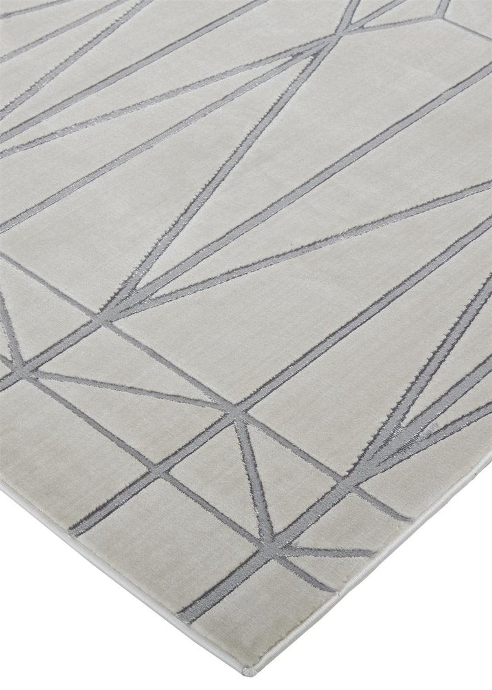 9' X 12' White Silver And Gray Geometric Area Rug