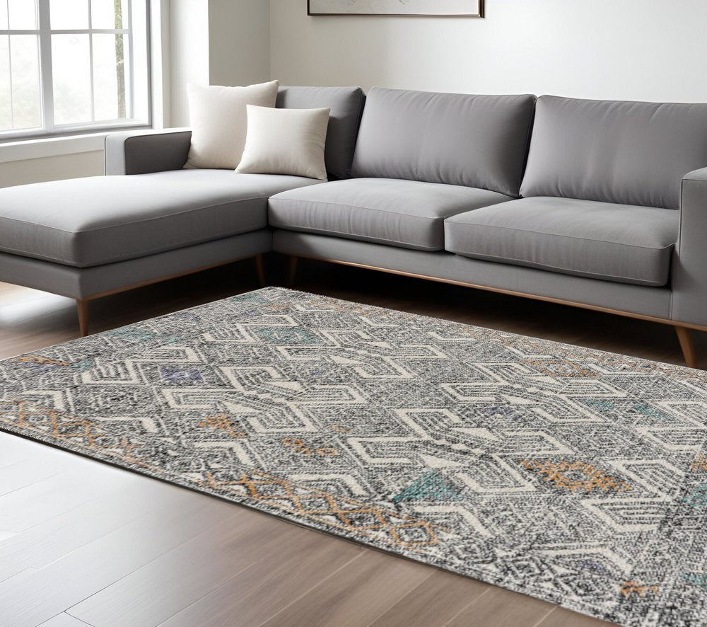 5' X 8' Black Ivory And Green Wool Geometric Tufted Handmade Distressed Area Rug