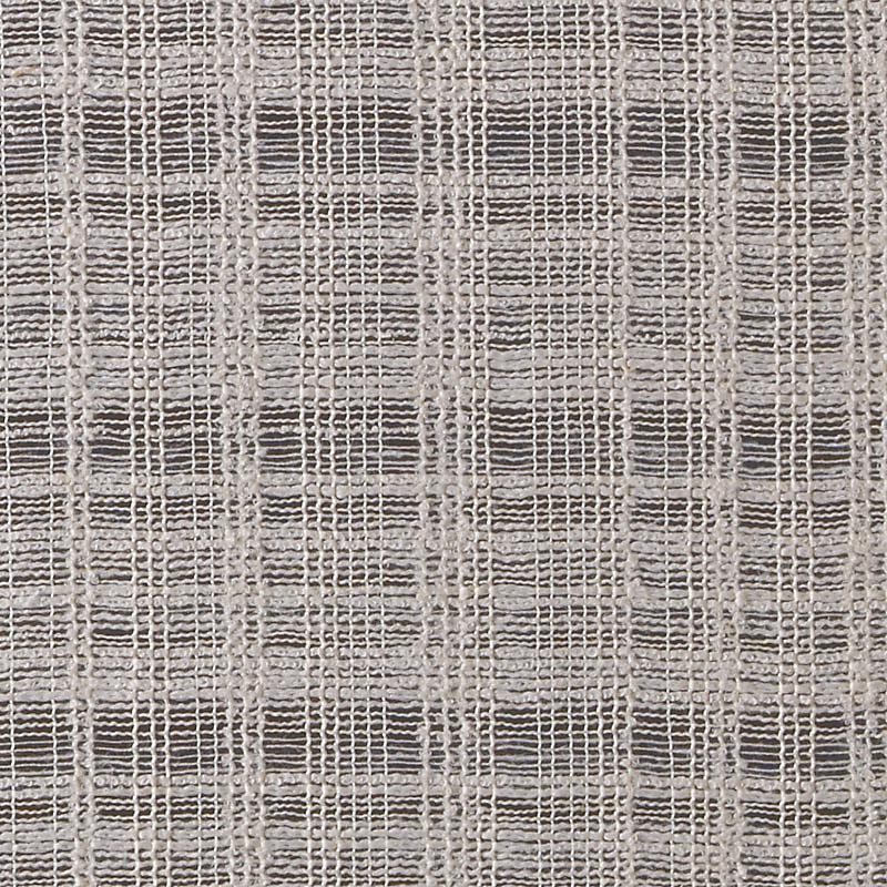 Woven plaid drapery fabric in neutral taupe and ivory tones with a chunky grid texture; suitable for drapes or cushions.