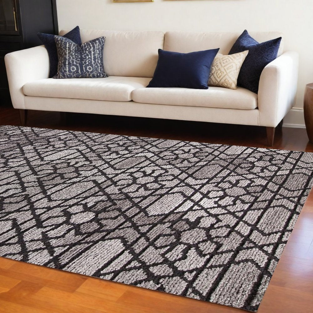 8' X 10' Black and Taupe Wool Paisley Hand Tufted Area Rug