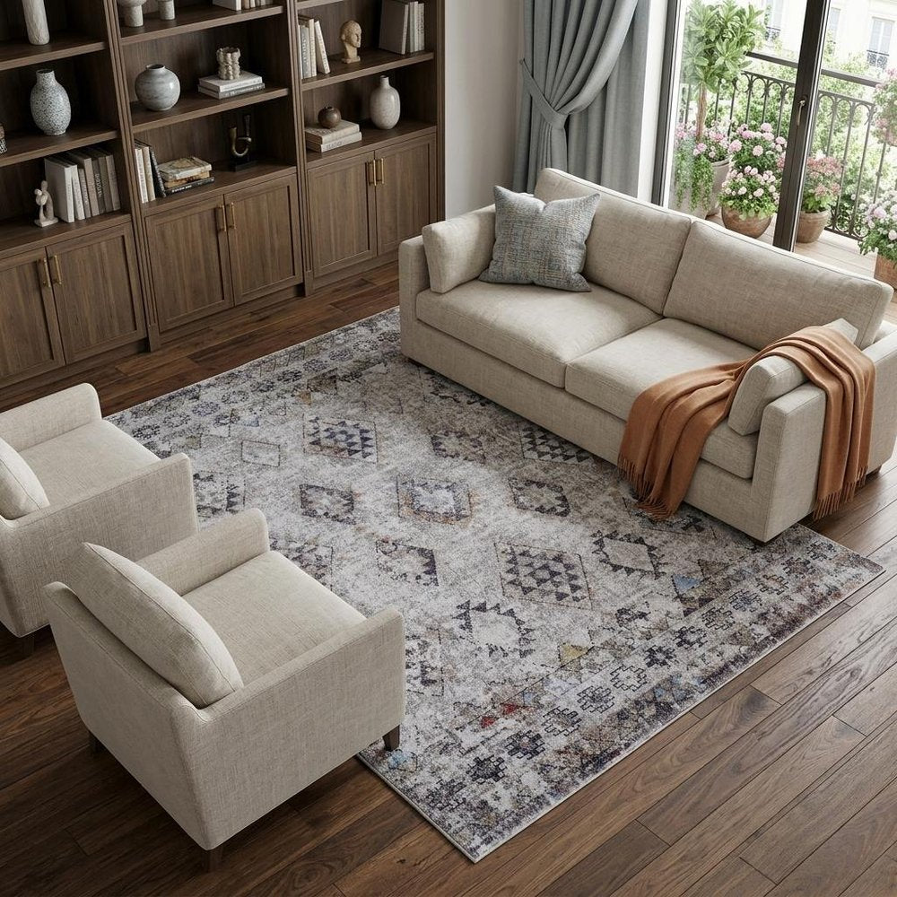 10' X 13' Blue and Gray Geometric Area Rug