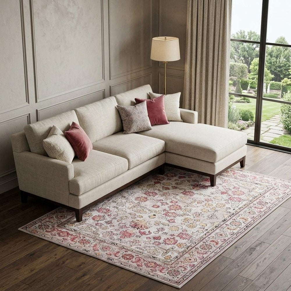 10' X 13' Pink and Ivory Floral Area Rug