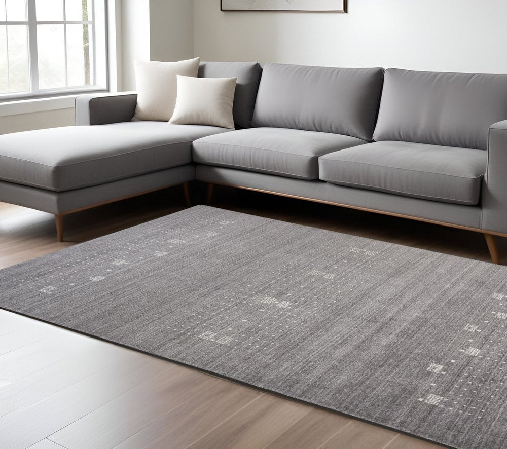 4' X 6' Gray and Ivory Wool Oriental Shag Hand Knotted Area Rug
