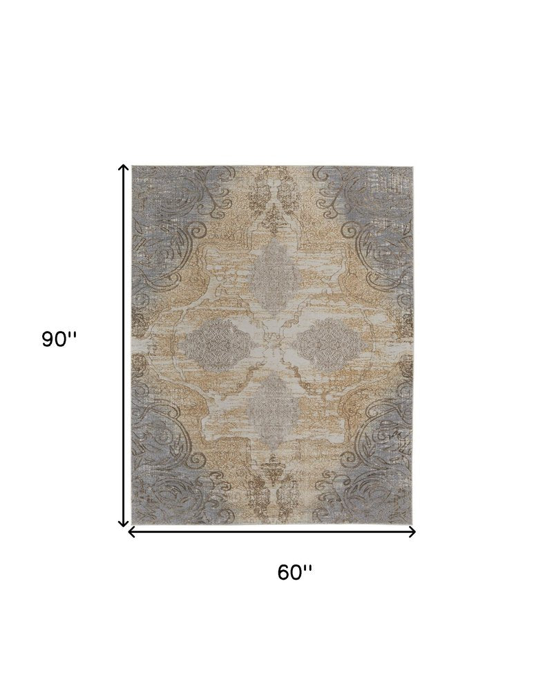2' X 3' Tan And Gray Medallion Area Rug