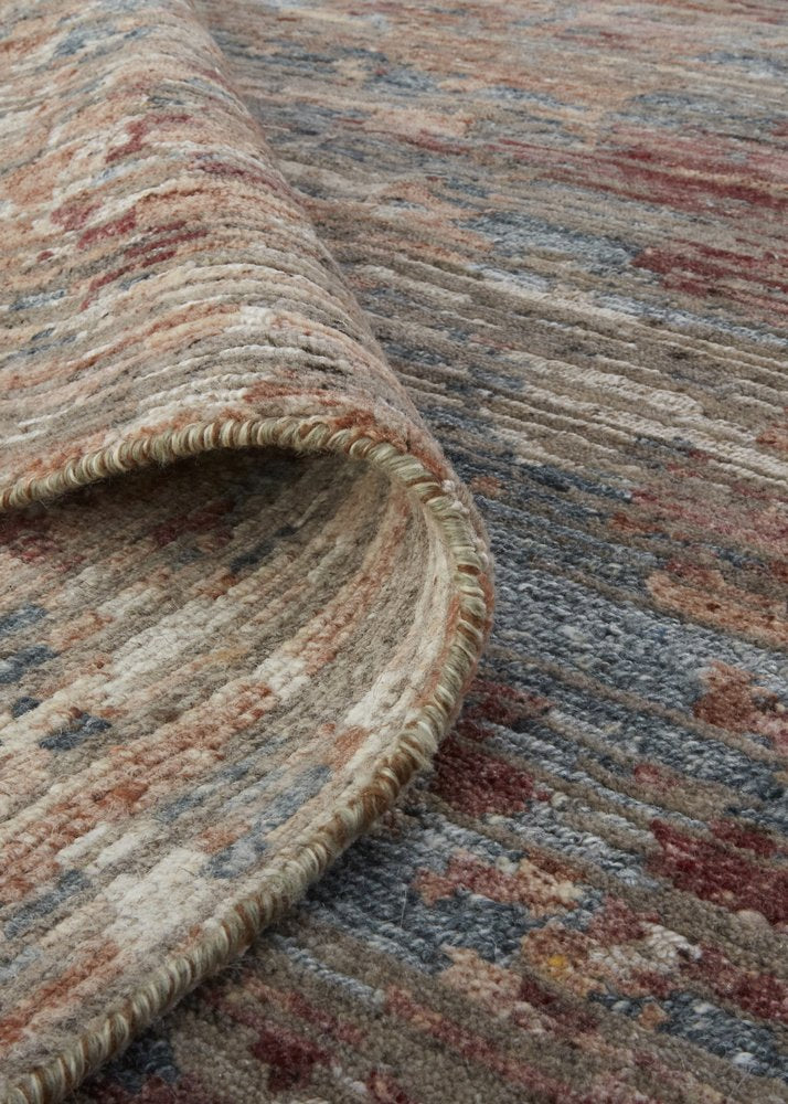 5' X 8' Red And Blue Wool Abstract Hand Knotted Area Rug