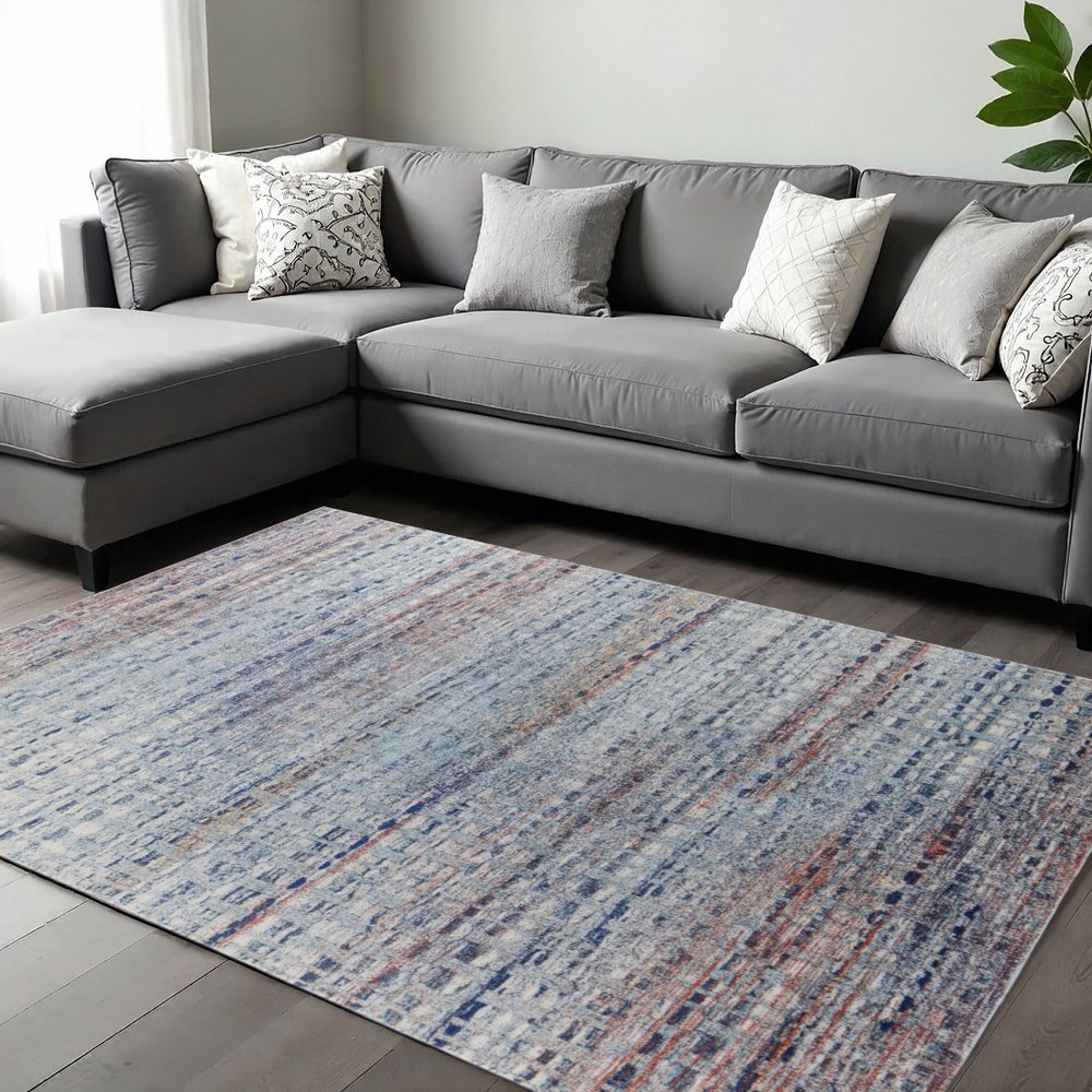 10' X 14' Ivory Blue And Orange Abstract Area Rug