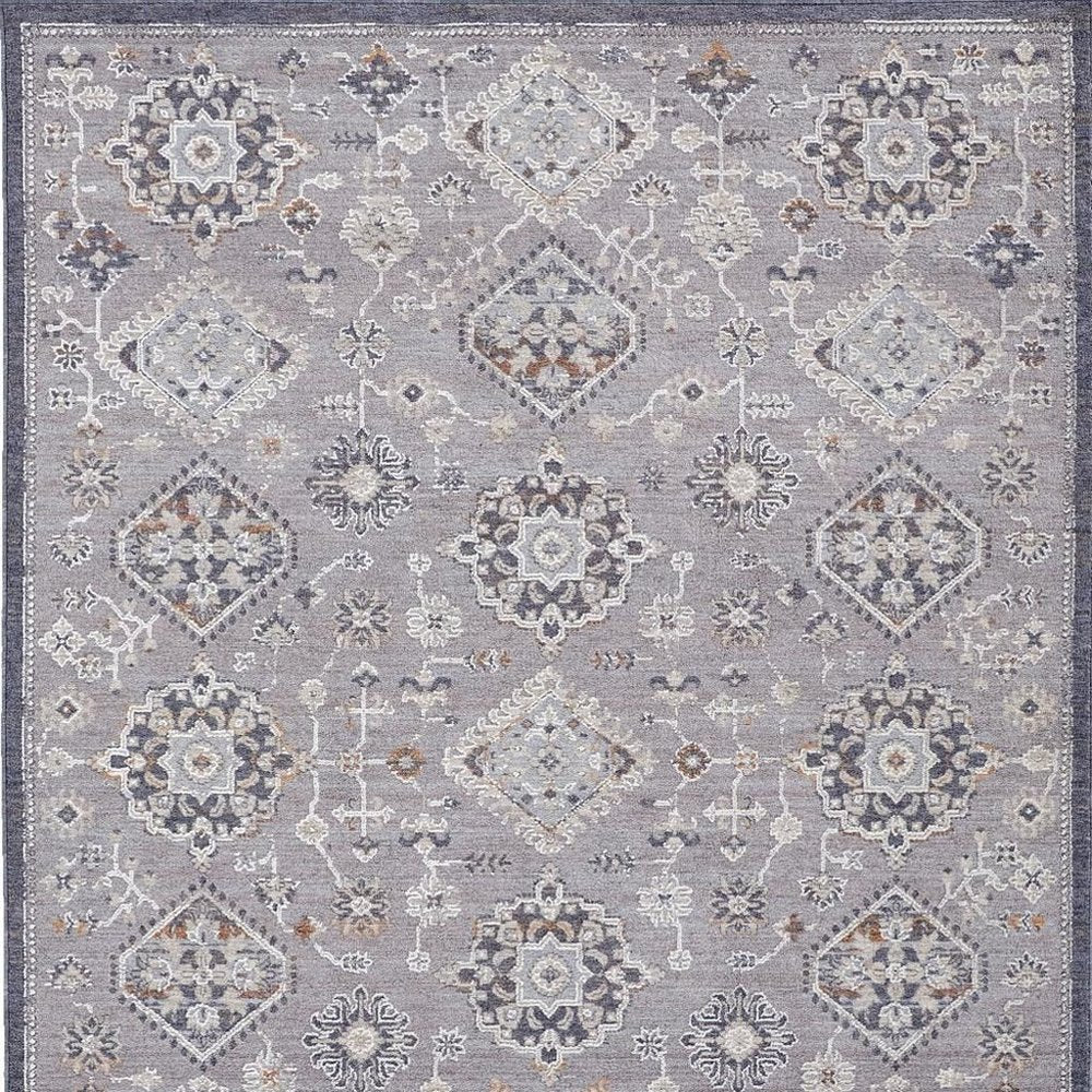 12' X 15' Gray Charcoal And Orange Floral Area Rug