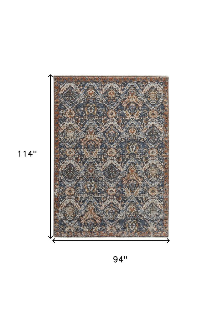 12' X 15' Ivory Blue And Burnt Orange Floral Area Rug With Fringe