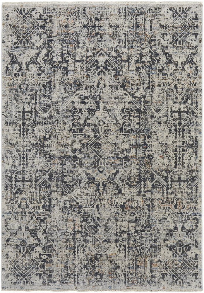 8' X 10' Gray and Ivory Abstract Power Loom Distressed Non Skid Area Rug With Fringe