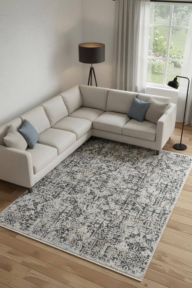 8' X 10' Gray and Ivory Abstract Power Loom Distressed Non Skid Area Rug With Fringe