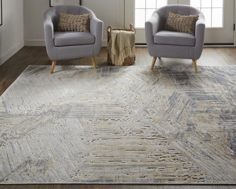 4' X 6' Ivory Gray And Tan Abstract Distressed Area Rug