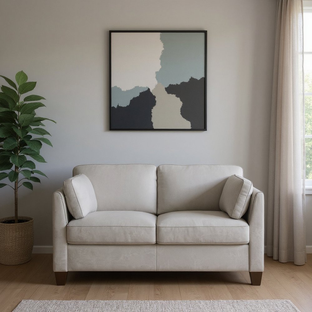 59" Off White And Brown Leather Loveseat