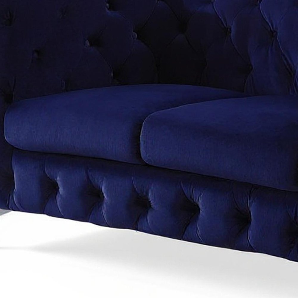 72" Blue And Silver Velvet Loveseat