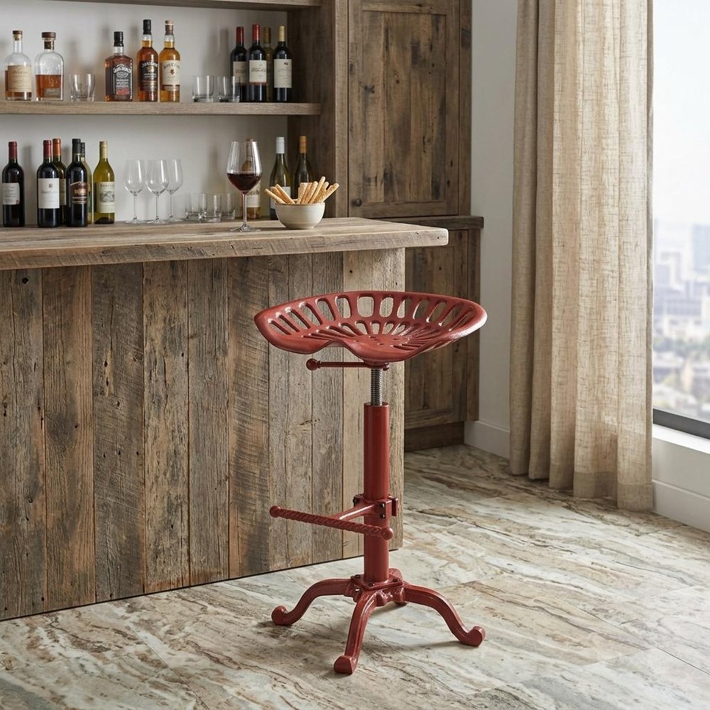 23" Red Iron Backless Adjustable Height Bar Chair