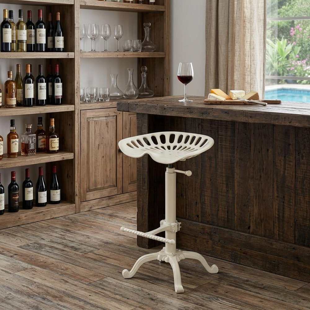23" White Iron Backless Adjustable Height Bar Chair