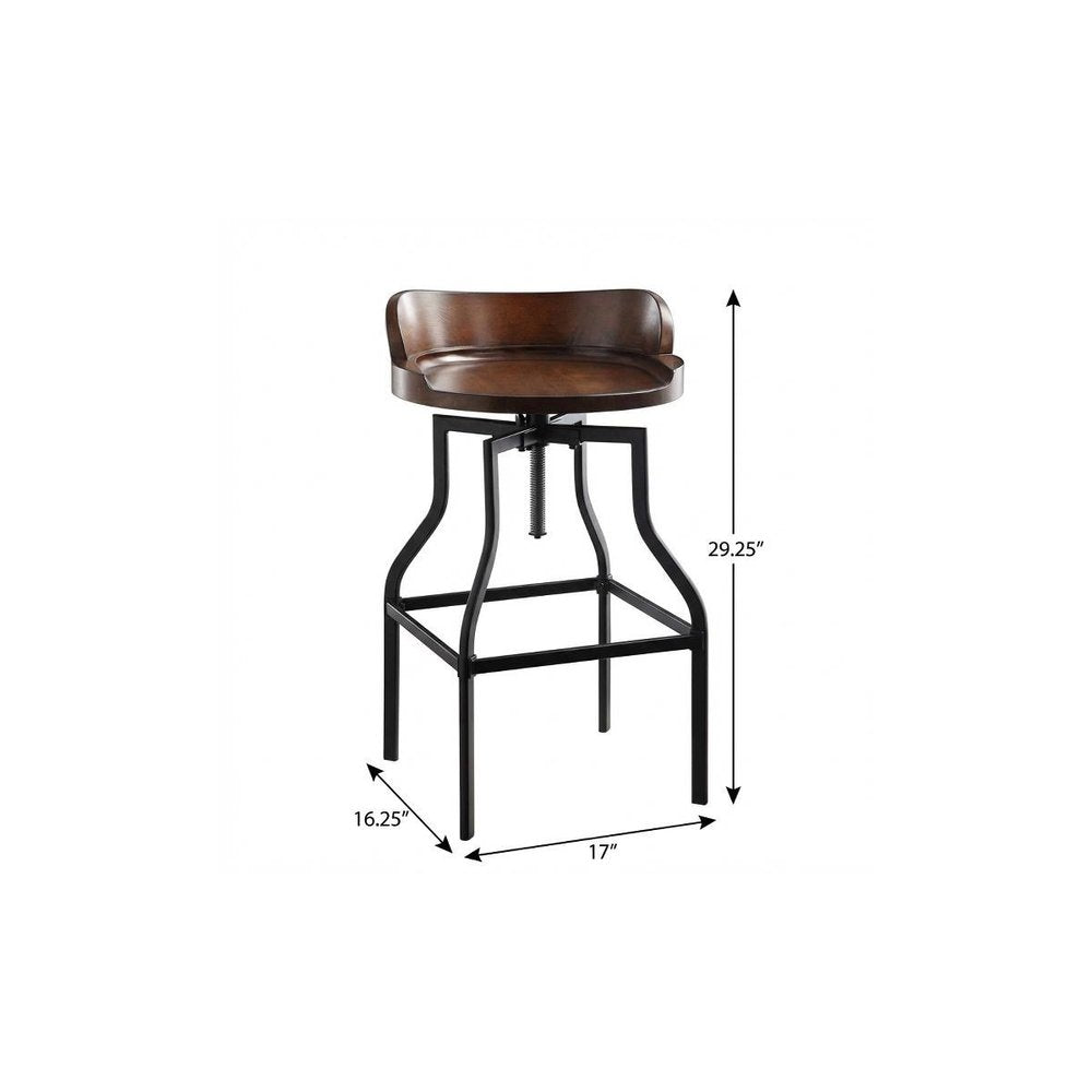 Chestnut And Black Solid Wood And Steel Backless Adjustable Height Swivel Bar Chair