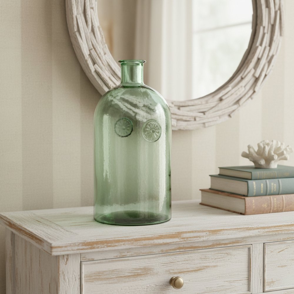 12" Green Bud Glass Table Vase