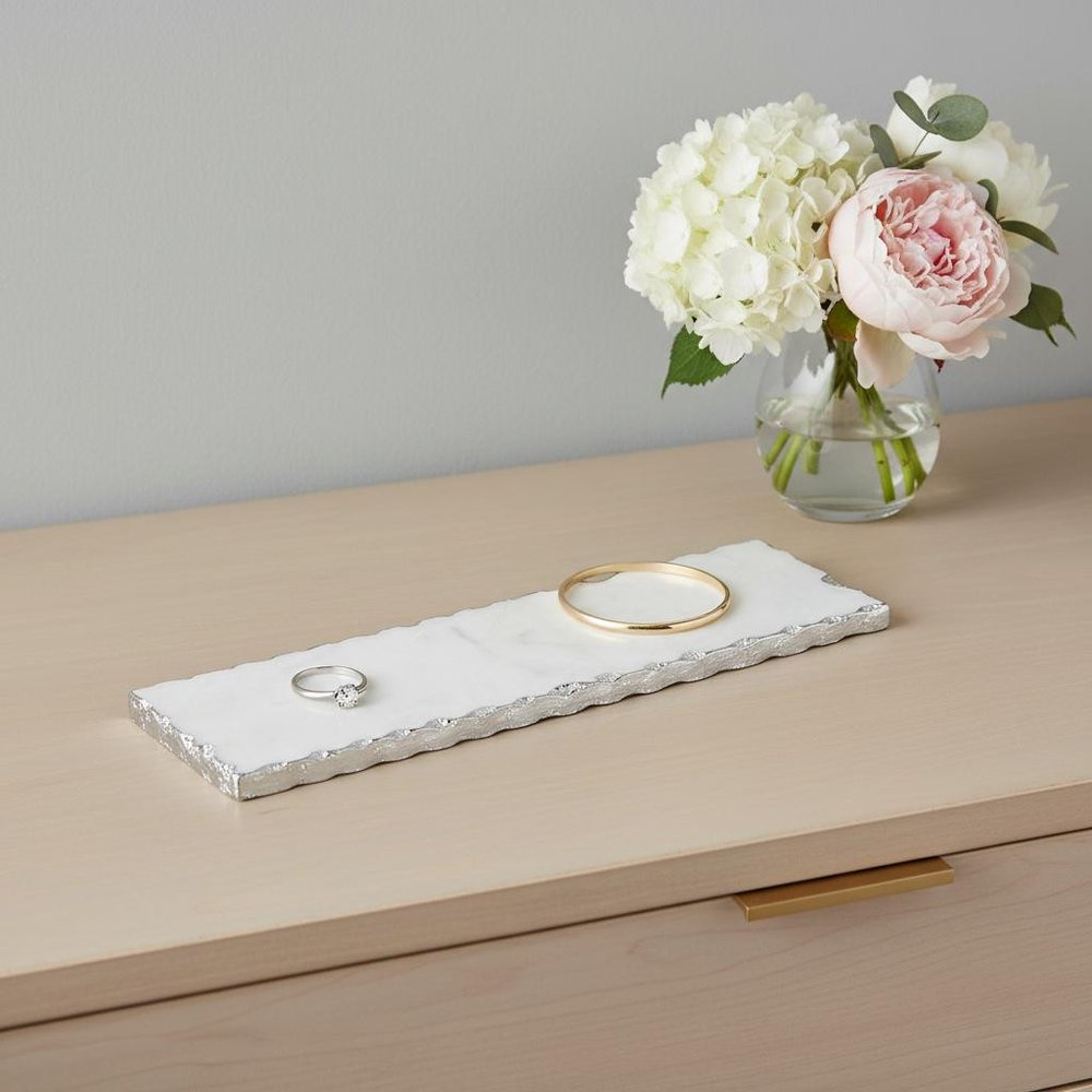 18" White Rectangular Marble Vanity Tray