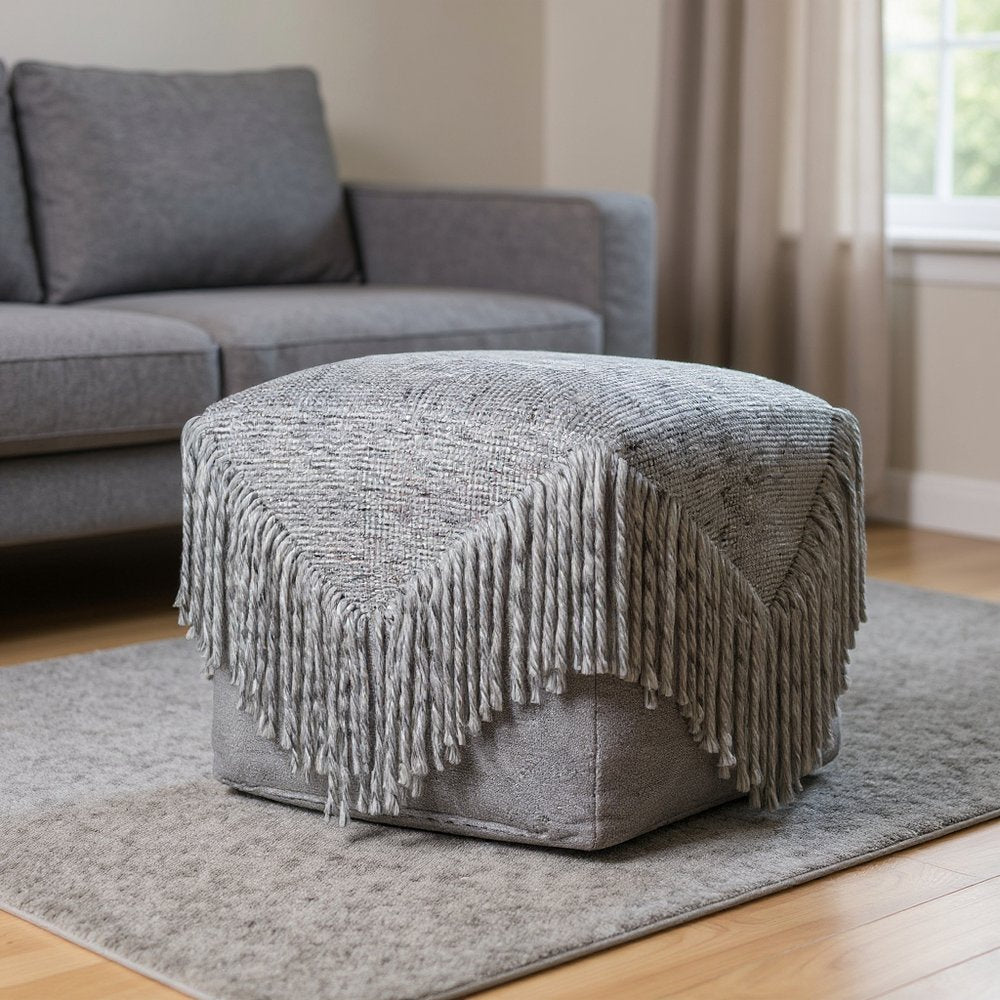 18" Gray Wool Cotton Blend Pouf Ottoman