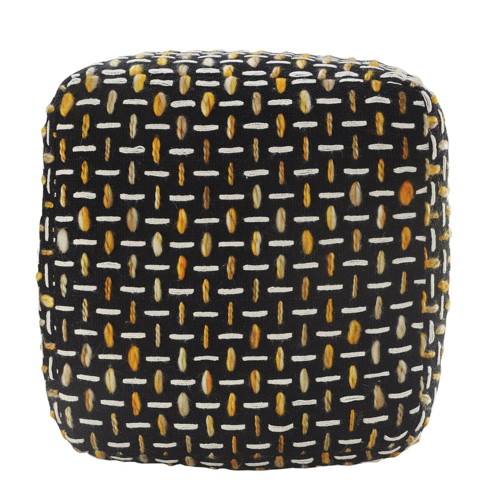 16" Black Fabric Geometric Pouf Ottoman